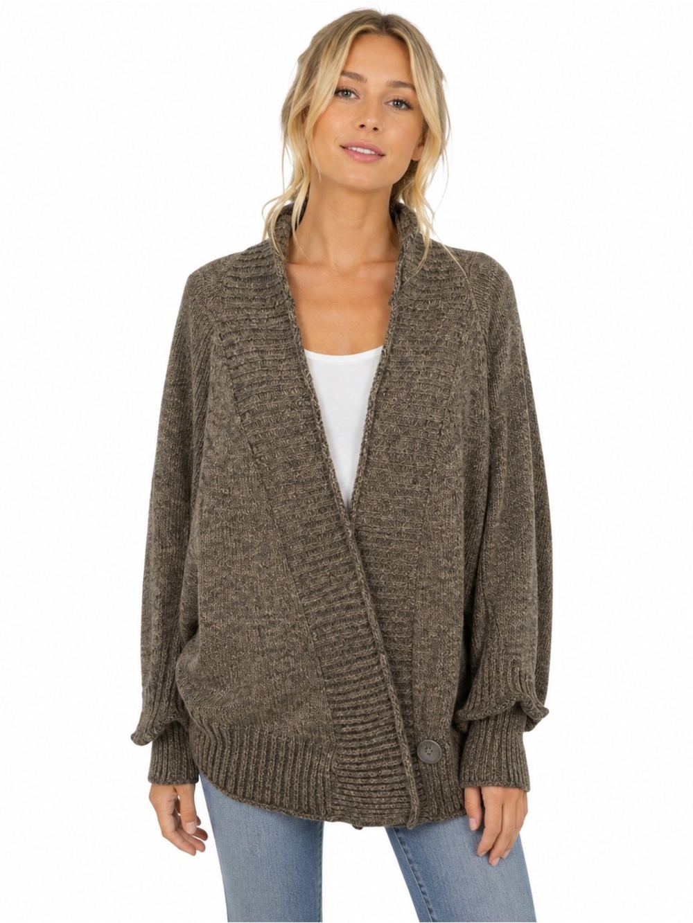 Soft Surroundings Chiang Mai Knit Cape Sweater One Button Chic Topper Size L/XL